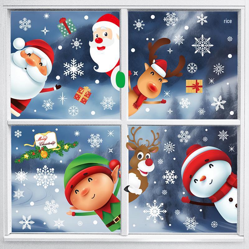 Christmas Reindeer and Snowflake Window Sticker - Traceless, Electrostatic Decor