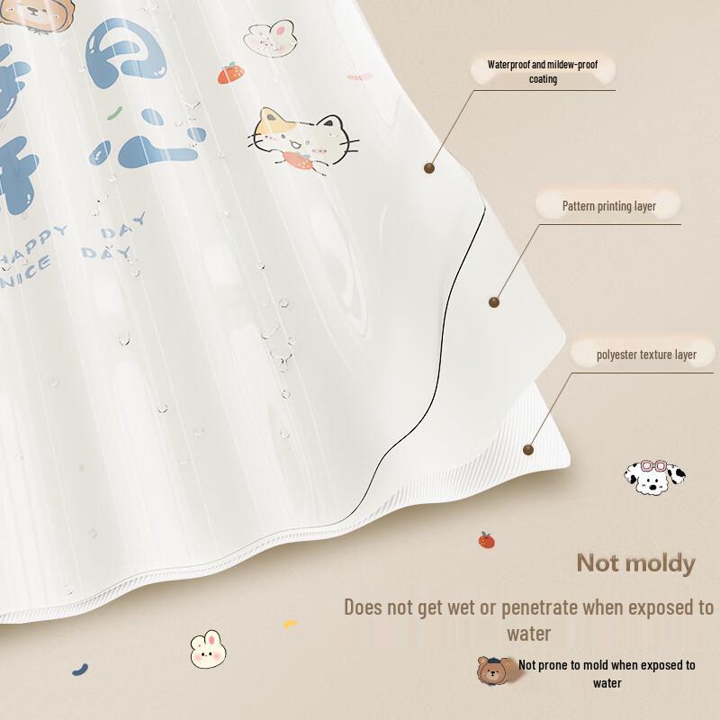 No-Punch Waterproof Polyester Cartoon Shower Curtain