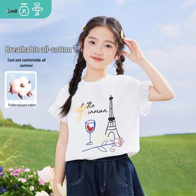 Girls' Cotton Cartoon Print Short Sleeve T-Shirt