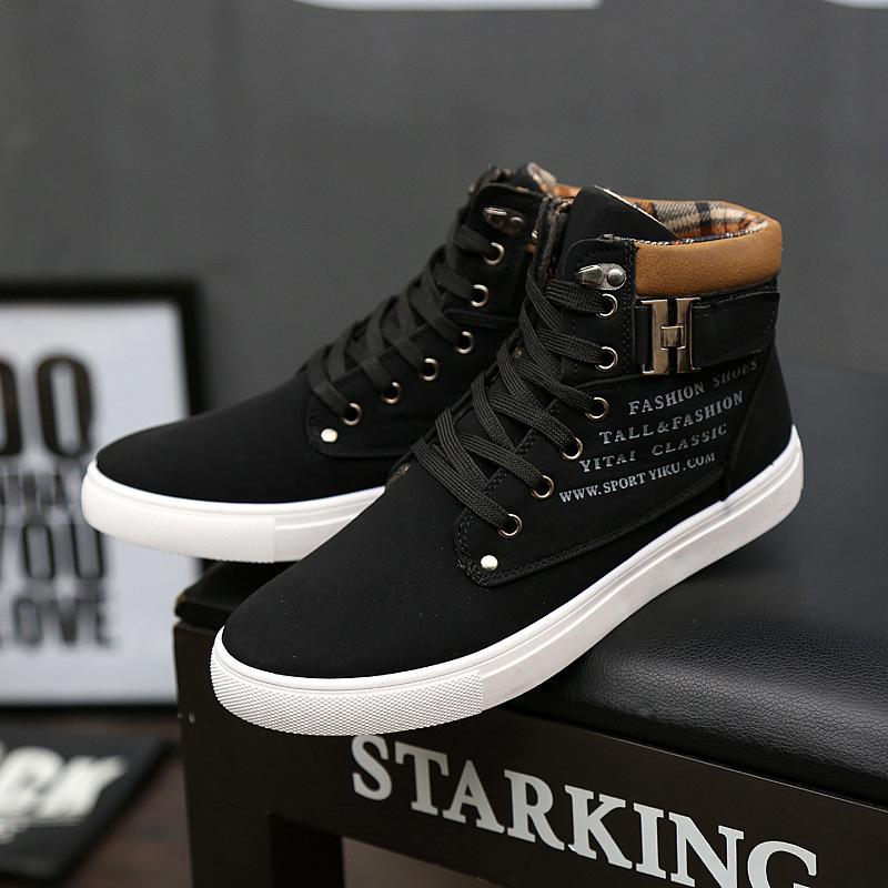 

Spring Autumn Trendy Men s Round Head High Top Board Shoes Retro Casual Lace up Simple Comfortable Boots 40