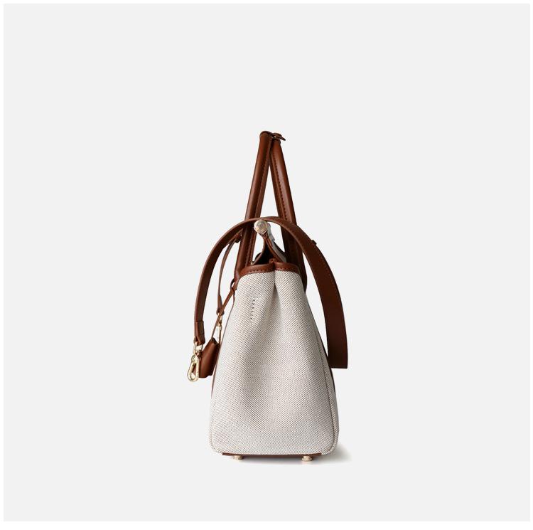 Large capacity commuter bag, premium sense, portable shoulder messenger bag, canvas with cowhide lock, tote bag, briefcase, women