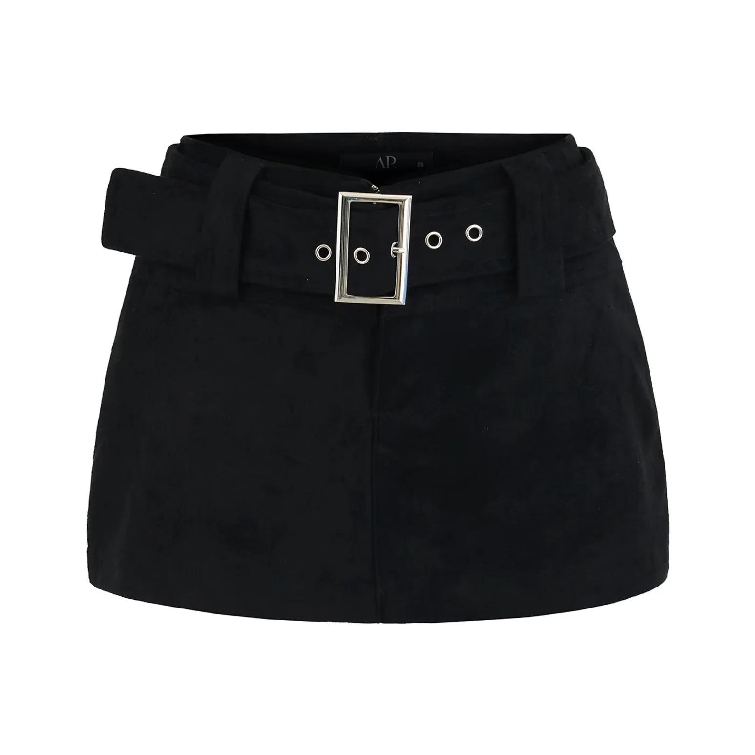 2025 Khaki A-Line Midi Skirt: Retro High-Waisted, Slimming Anti-Exposure Design for Women Large чёрный