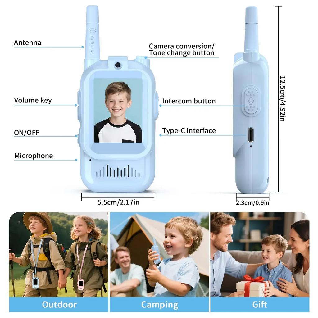 Video Walkie Talkies für Kinder 2-Zoll Video-Intercom Wiederaufladbare Sprachschriften Ein-Klick-Anruf Cartoon-Intercom-Spielzeug Geschenk