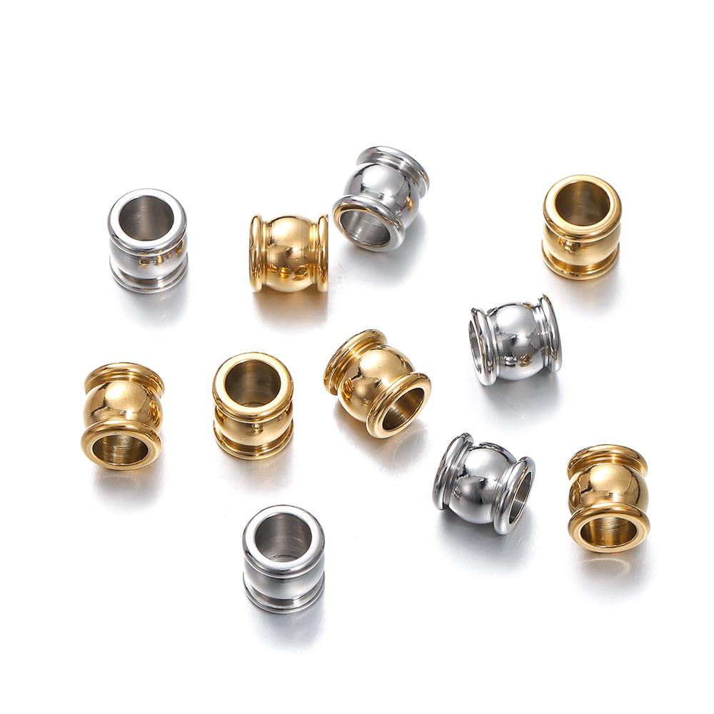 10Pcs Stainless Steel Big Holes Spacer Beads 4-10mm Charm Loose Bead for Jewelry Making DIY Bracelets Necklace Jewelry Making