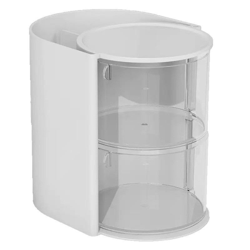 Drehbarer staubdichter Make-up-Organizer mit Puderquasten-Aufbewahrung, Lippenstifthalter und Pinselständer