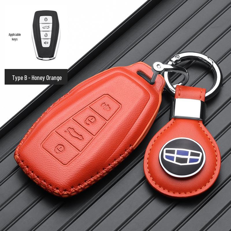 Genuine Leather Key Case for Geely Boyue, Xingyue L, Binyue ICON, Xingrui, Panda Mini - Premium Metal Shell