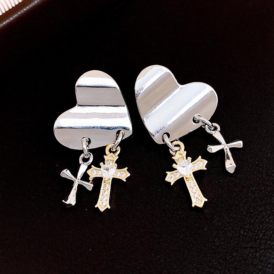 Silver Needle European and American Zircon Folded Love Cross Earrings Simple Earrings Earrings