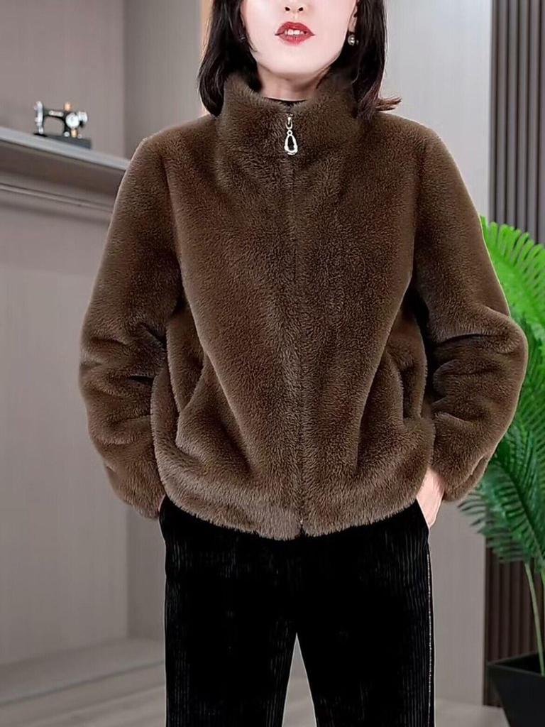 2023 Autumn/Winter Oversized Korean Style Plush Fleece Jacket for Women