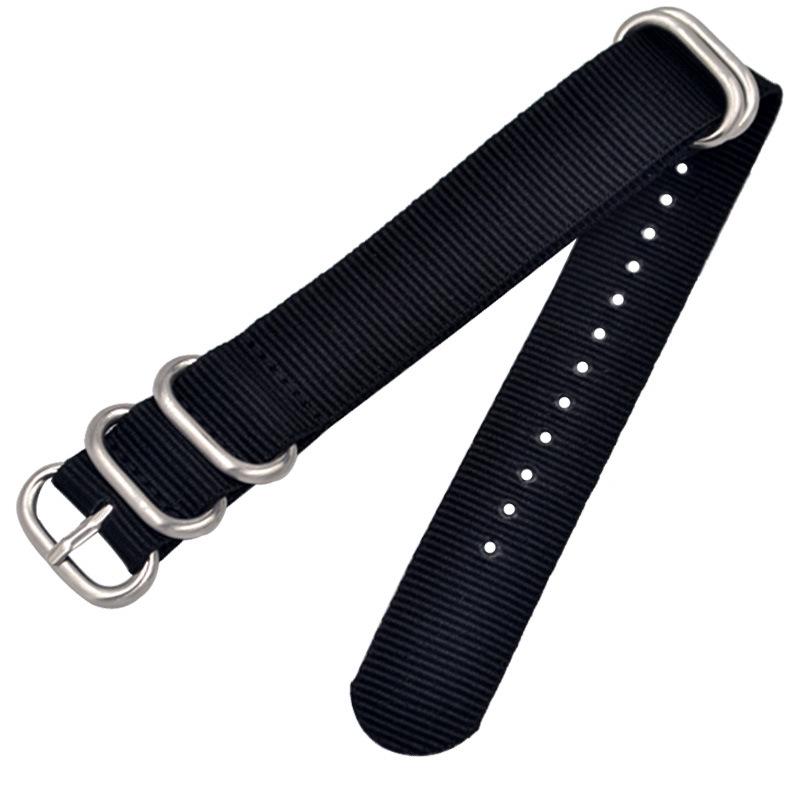 One-Piece Five-Ring Nylon Watch Strap with Frosted Silver & Black Buckles (18-20-22mm)