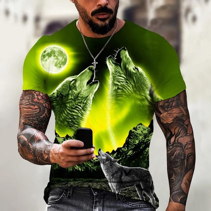 2025 Wolf T Shirt For Mens Animal Print Short Sleeve Top 3D Casual Street Man's T-shirt Oversized Tee Shirt Men Vintage Clothing