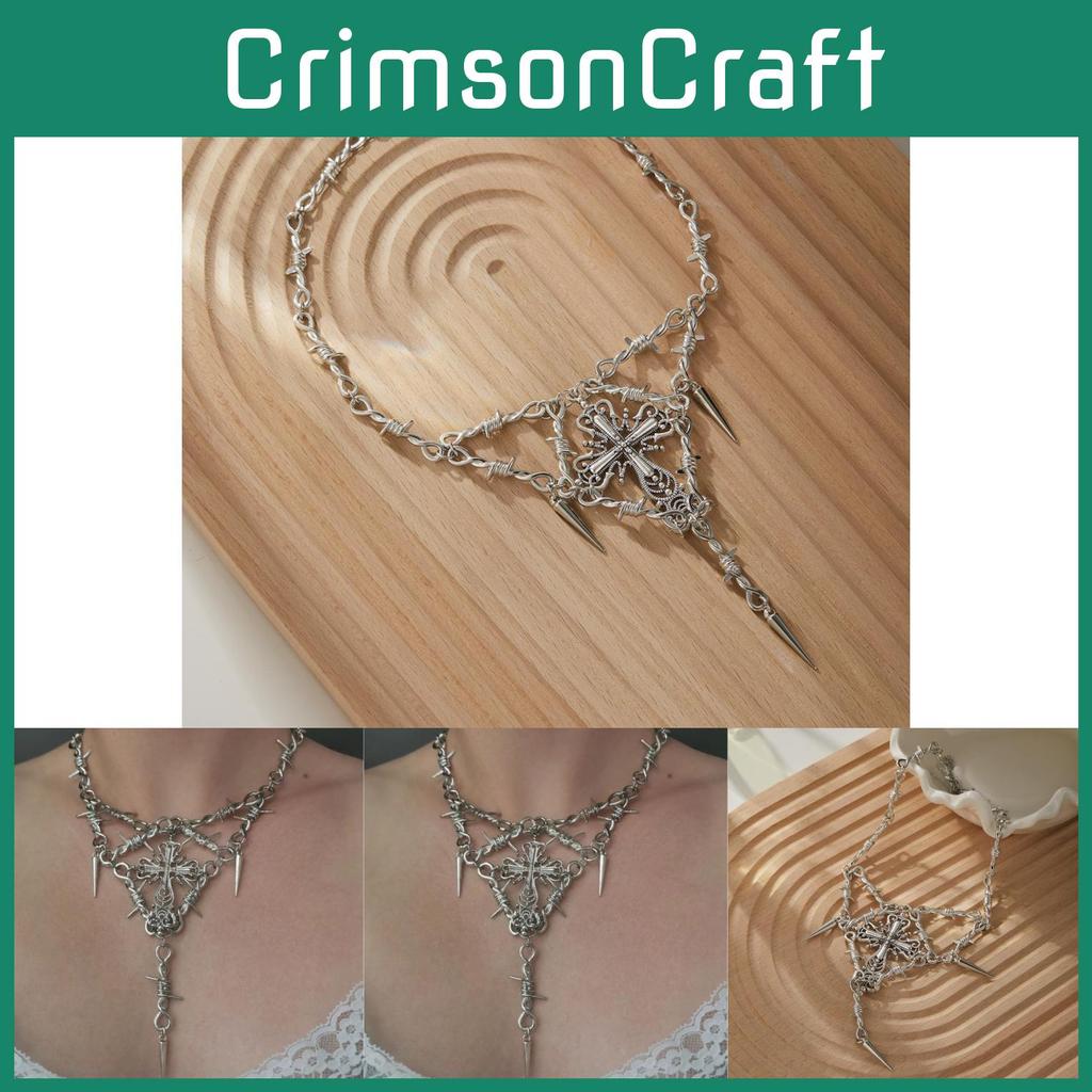 Unique Geometric Design Thorn Cross Pendant Necklace For Women Fashionable Casual Style