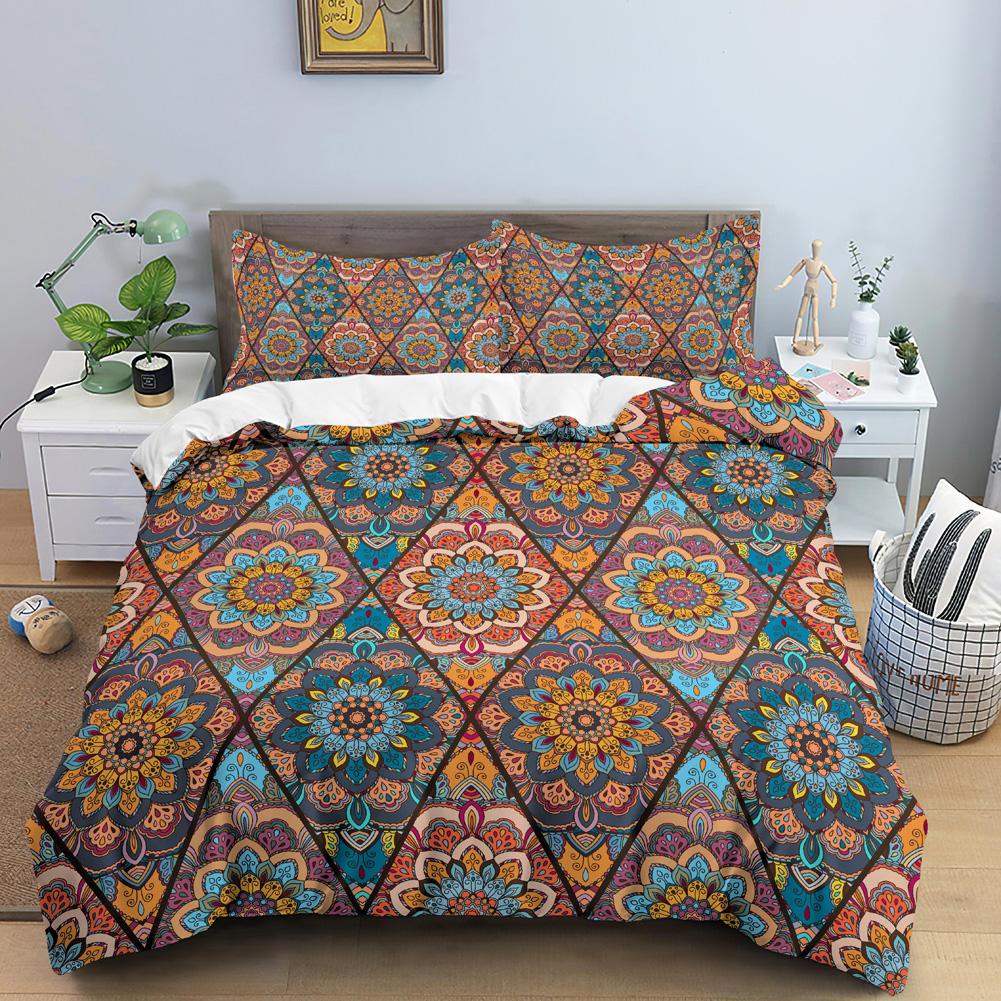 Geometric Mandala King Queen Duvet Cover Boho Ethnic Style Bedding Set For Teens Adults Mediterranean Soft Polyester Quilt Cover