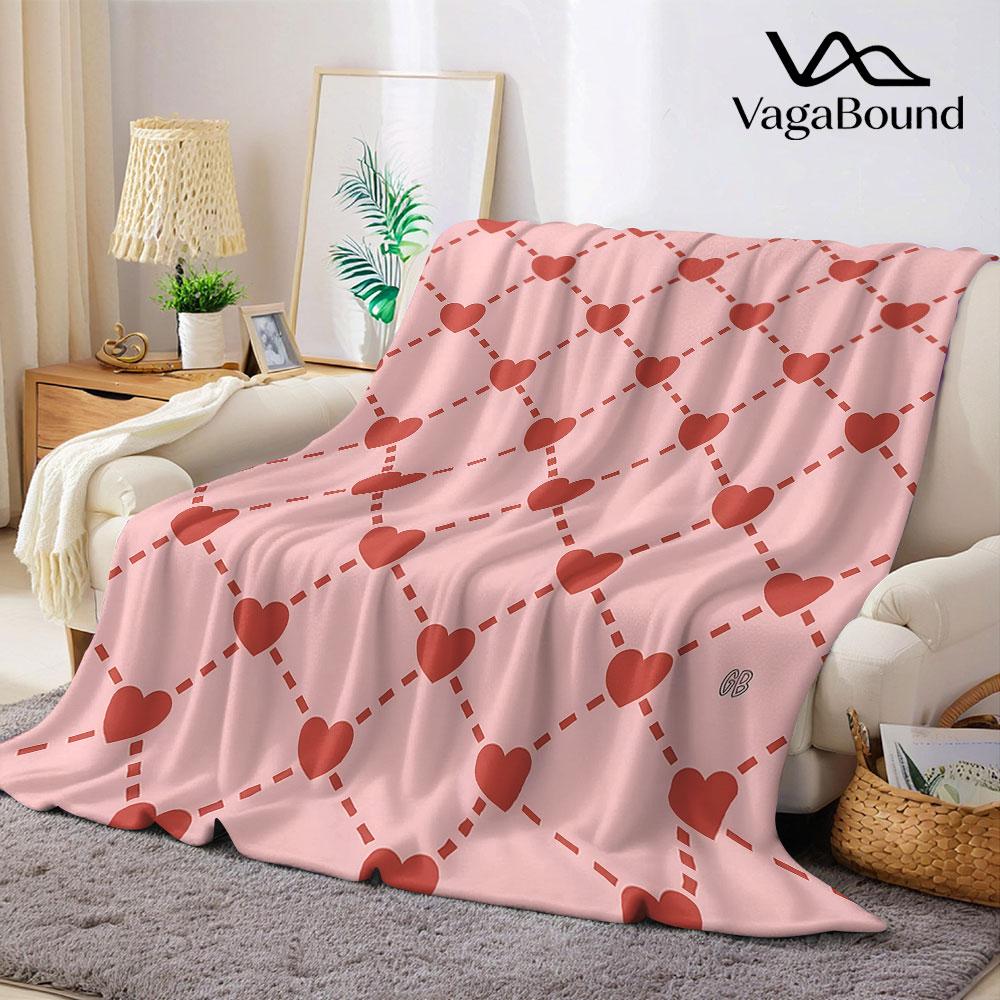 Pink Heart Diamond Grid Flannel Blanket Warm Soft Halloween Christmas Decorative Couch Warm Cozy All-Season Gift