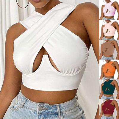 Chaleco cruzado con aberturas para mujer, tipo wrap, tops camisola tank sólidos