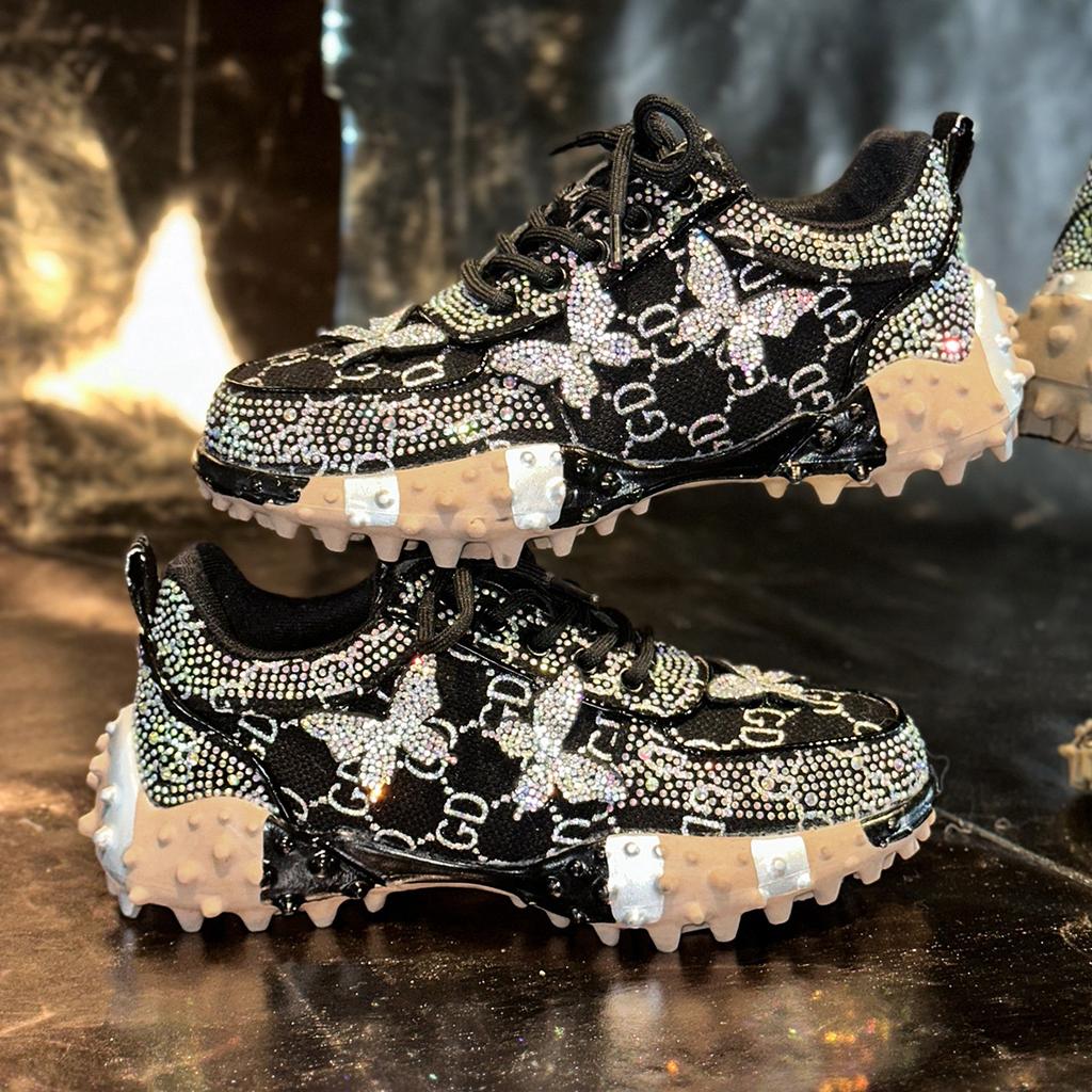 Baskets Dad en Jean Denim Fait Main Strassées Durian Semelle Diamants Chauds Chaussures de Sport pour Femmes