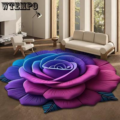 3D Visual Flower Pattern Carpet Floral Floor Mat Absorbent Floor Rug Non-Slip for Bedroom Entrance Kitchen