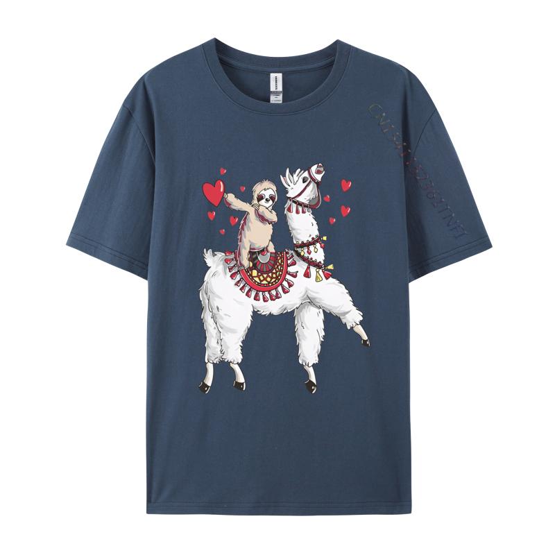 Sloth Riding Llama Valentines TShirts Men Hip Hop Casual Tee Shirts Brand Camisas Hombre Cartoon Harajuku T Shirt