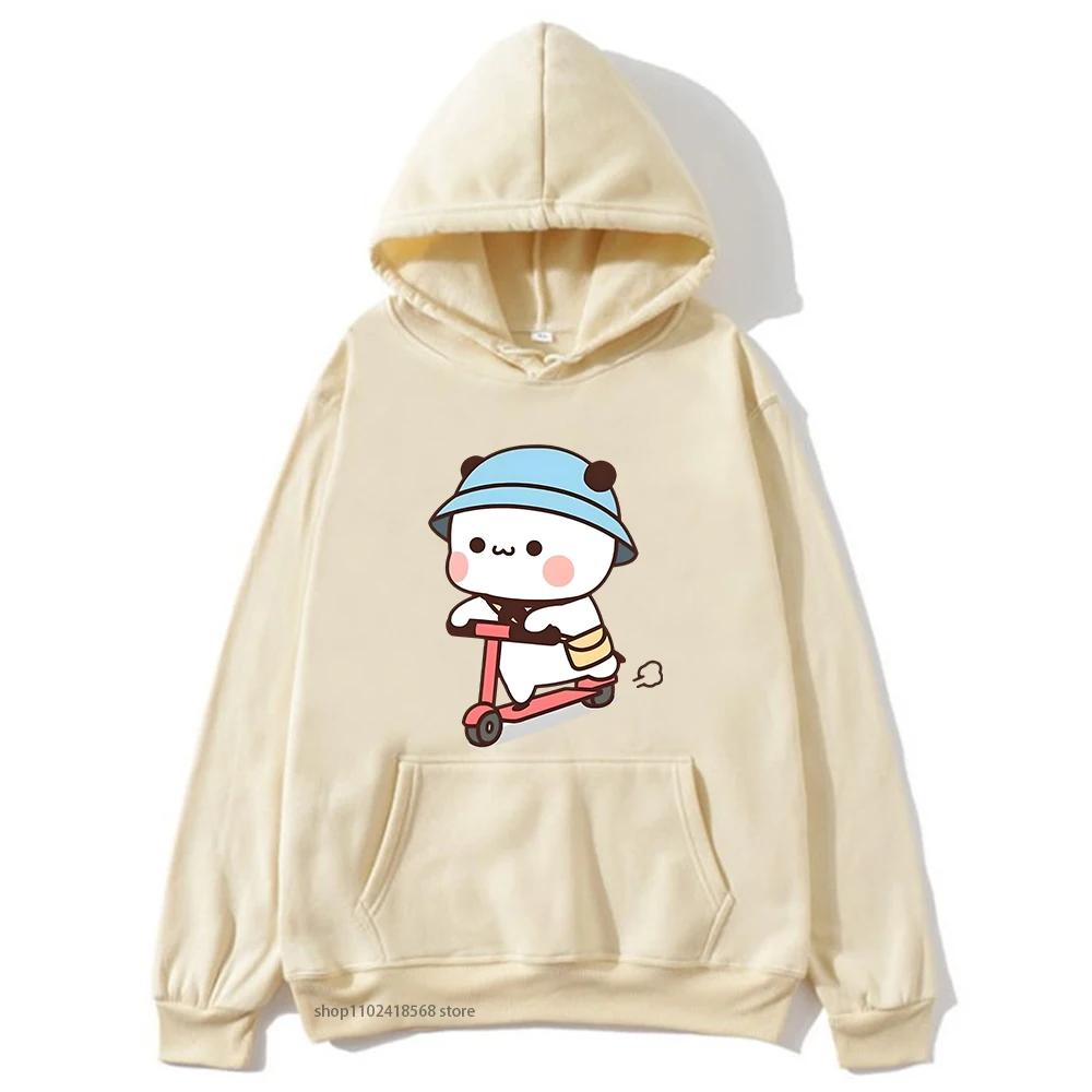 Mochi Brownie Bear Bike Riding Hoodie for Men Bubu Dudu Sweatshirt Couple Clothes Long Sleeve Clothing
