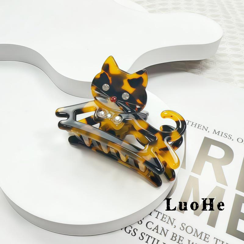

Korean Style Cute Cartoon Animal Acetate Rhinestone Cat Claw Hair Clip