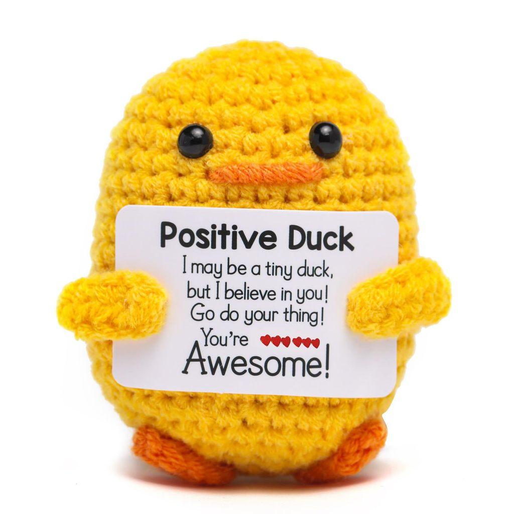 Little Yellow Duck Positive Crochet Animals Doll With Card Desktop Ornament Emotional Support Handmade Knitted Cheer Up Toy