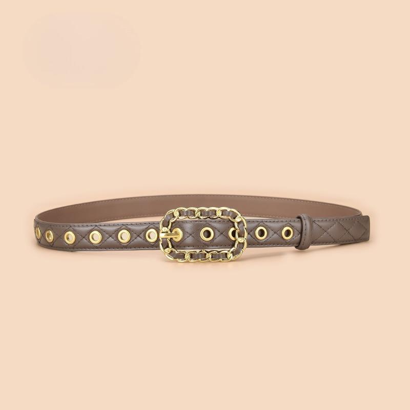 

Ремень, Ремешок для джинсов, Модный женский ремень из натуральной коровьей кожи с круглой пряжкой-гвоздиком и полым гвоздиком-глазком Width 2.0cm/Length 105cm