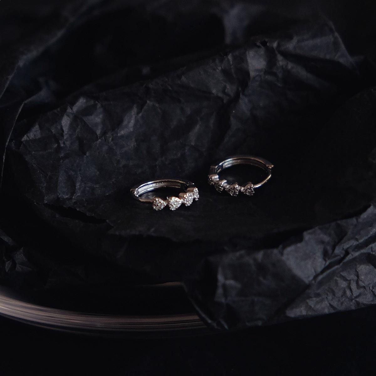 S925 Sterling Silver White Gold Plated Heart Hoop Earrings S925 Silver
