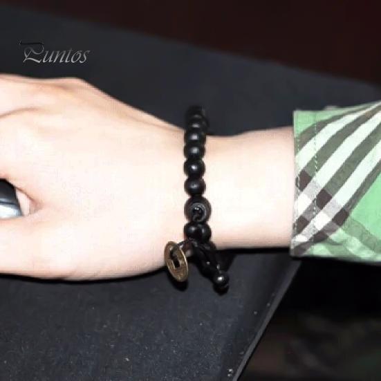 Women Bracelet Wooden Bead Vintage Jewelry Copper Bangle Coin Pendant for Unisex