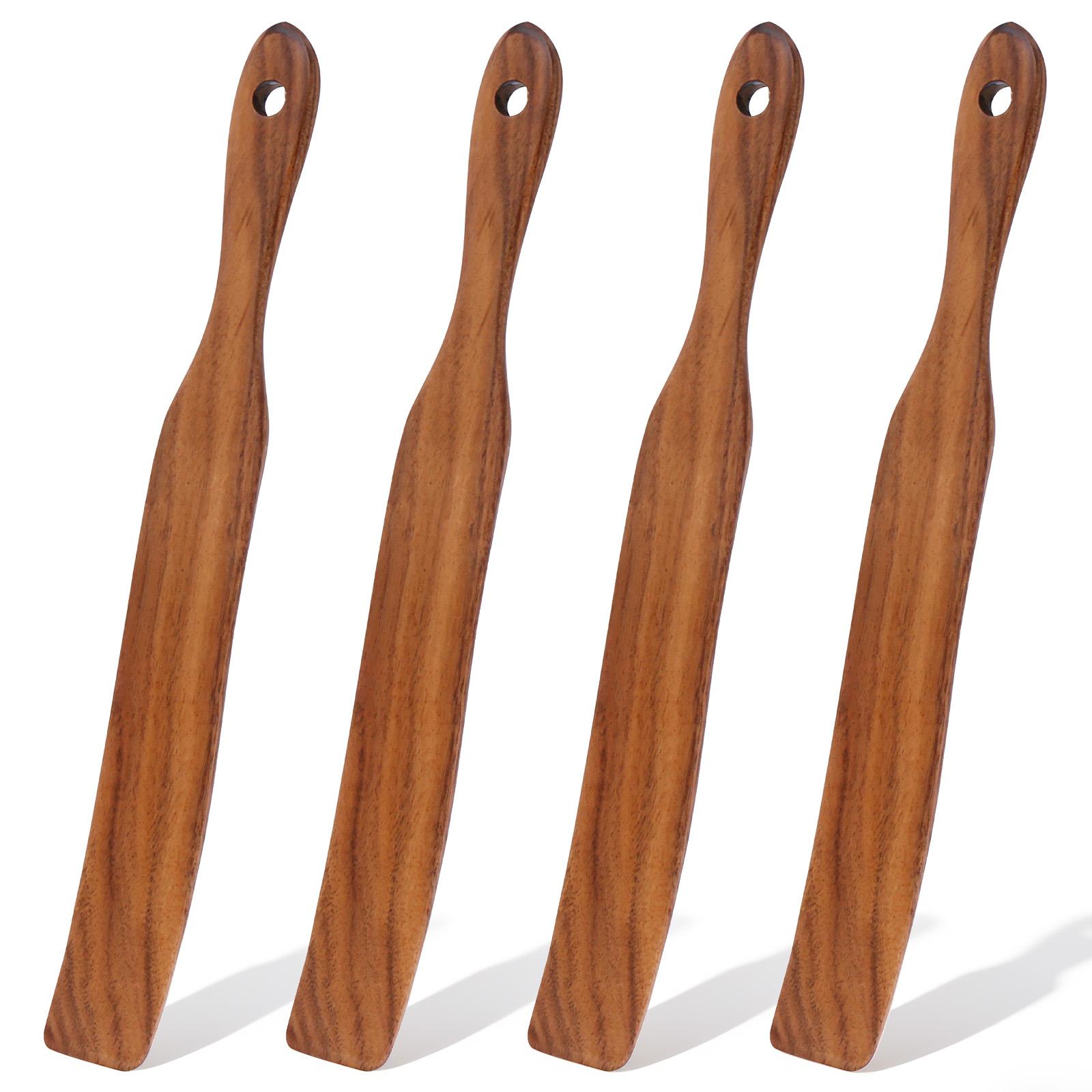 

4Pcs Wood Stir Spurtle 11inSkinny Flat Stirring Stick Salad Batter Mixer Bread Jam Scraper Sourdough Mixing Spurtle Kitchen Tool