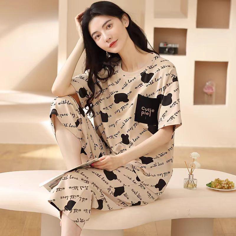 Pajamas Women's Summer, New Spring and Summer Short-sleeved Cute Loose Cropped Pants Loungewear Two-piece Set Summer