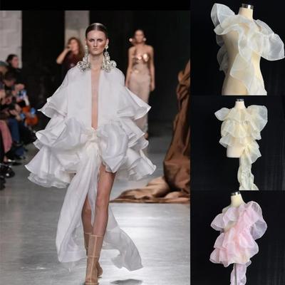New 20CM Wide Lace Organza Fabric Solid Color Pleated Shape Wrinkles Curled Edges DIY Decoration Material Ruffle Sewing Fabric