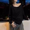 Elegant White One-Shoulder Long-Sleeve Loose-Fit Women's Autumn/Winter Top