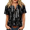 Women’s Casual Printed Henley Button Neck Short Sleeve Cotton Linen Shirt with Chest Pocket and Relaxed Fit for Everyday Wear