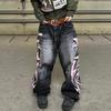 Jaded London Vintage Amerikanischer Print Gewaschene Jeans mit weitem Bein Hohe Taille Lockere Passform Damen