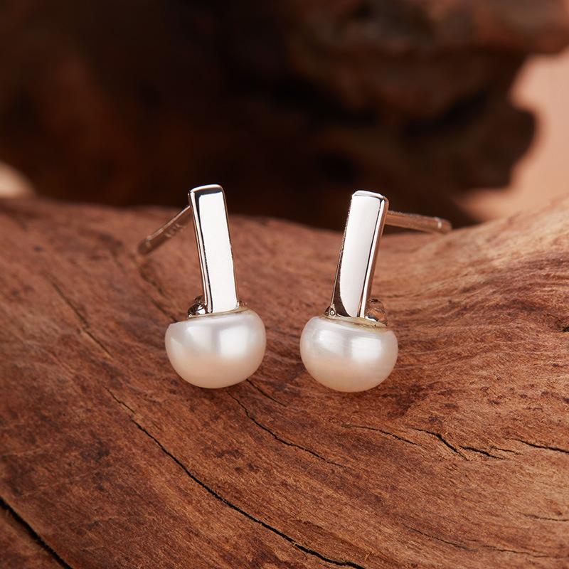 Natural Pearl Stud Earrings Women'S S925 Sterling Silver Versatile Color Treasure Ear Jewelry Earrings