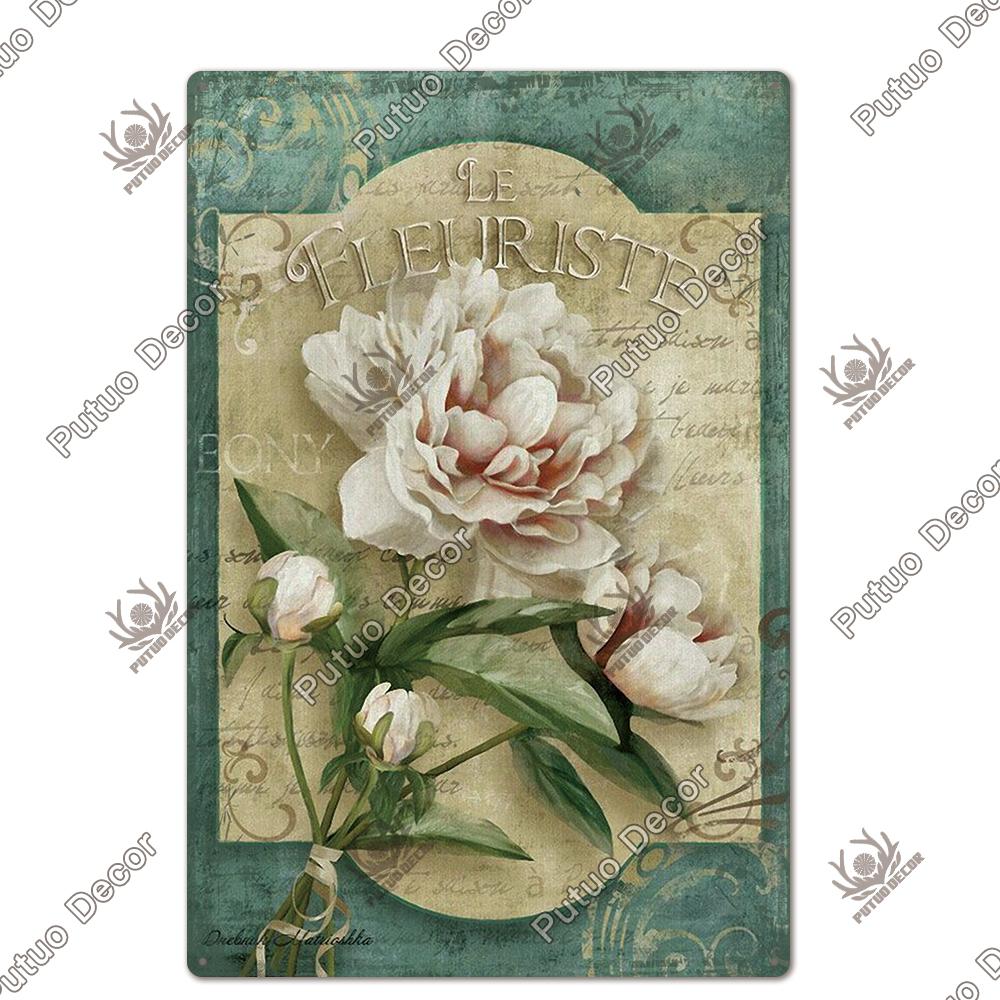 Decor Flower Plaque Metal Vintage Tin Sign Wall Decoration Posters for Home Garden Kitchen Living Room Iron Painting