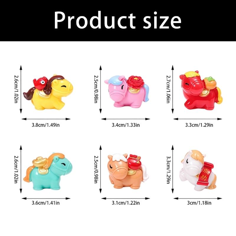 6 Piece Chinese Zodiacs Horse Miniature Figurine Resins Craft Desk Decors Ornaments for Home Office New Year Celebration