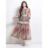 Elegant Classical Court Style Spring 2025 Printed Cinched-Waist Long Dress