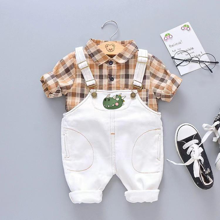 

Children s clothing set, boys spring and autumn, children s cartoon bear overalls, two-piece set 73cm білий
