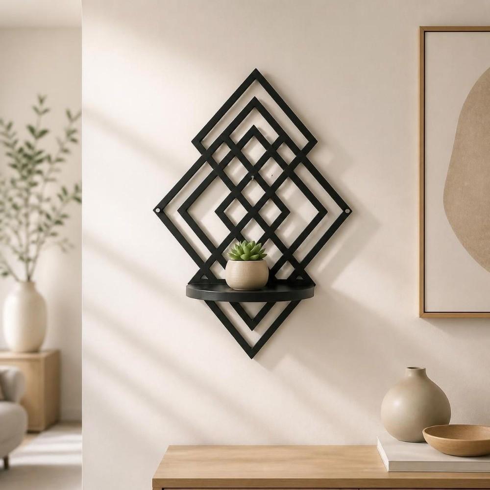 Hollow Out Wall Mounted Decorative Shelf Geometric Wall Decor Wall Storage Rack  Living Room Decor