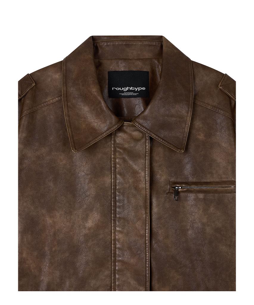 ROUGHTYPE Embossed Washed Leather Jacket - Brown