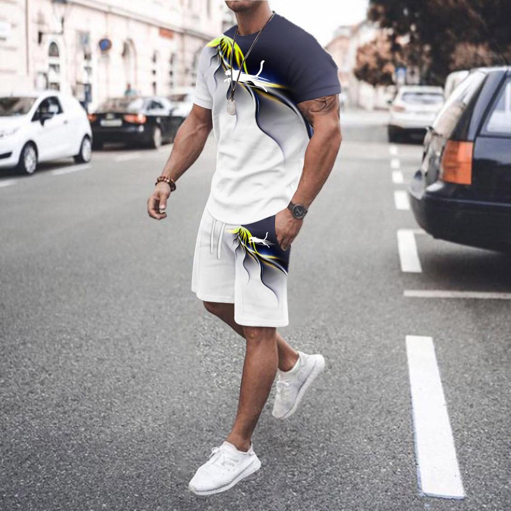 T-shirt à manches longues et pantalon pour homme imprimés en 3D Ensemble de mode Vêtement de sport Ensemble deux pièces Motif flamme