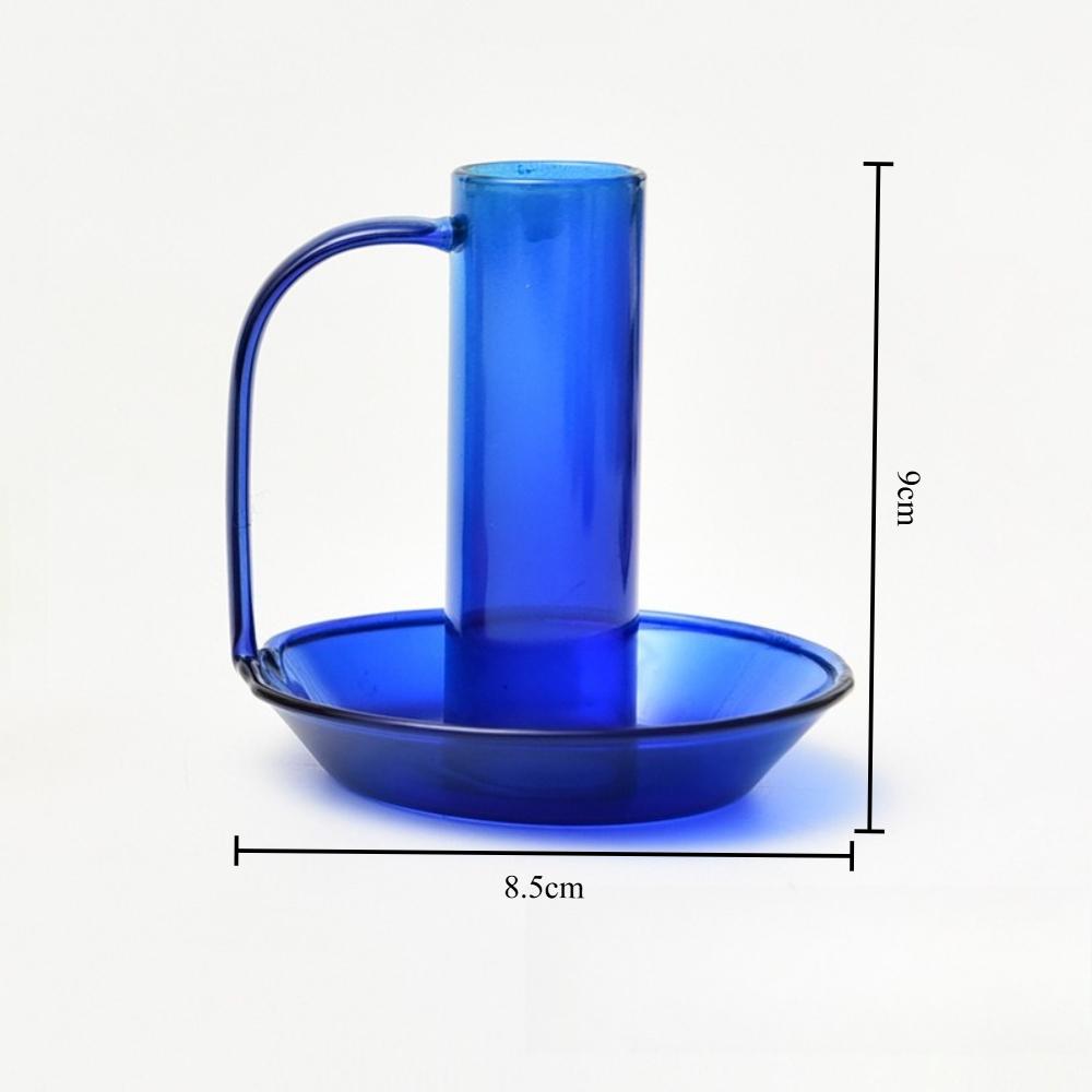 European-style Creative Colored Glass Candlestick Round with Handle Transparent Retro Home Candlestick Living Room Home Decor