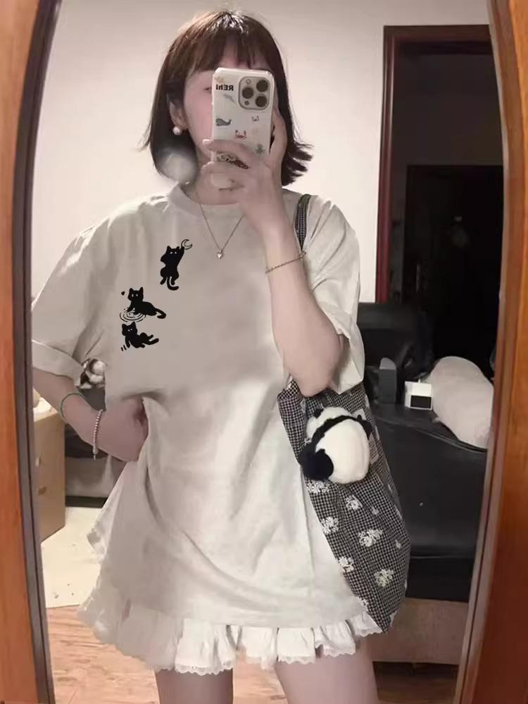 

Women s Plus Size Pure Cotton Summer Shoulder T-Shirt - 2025 New American Loose Design with Short Sleeves 3XL абрикосовий