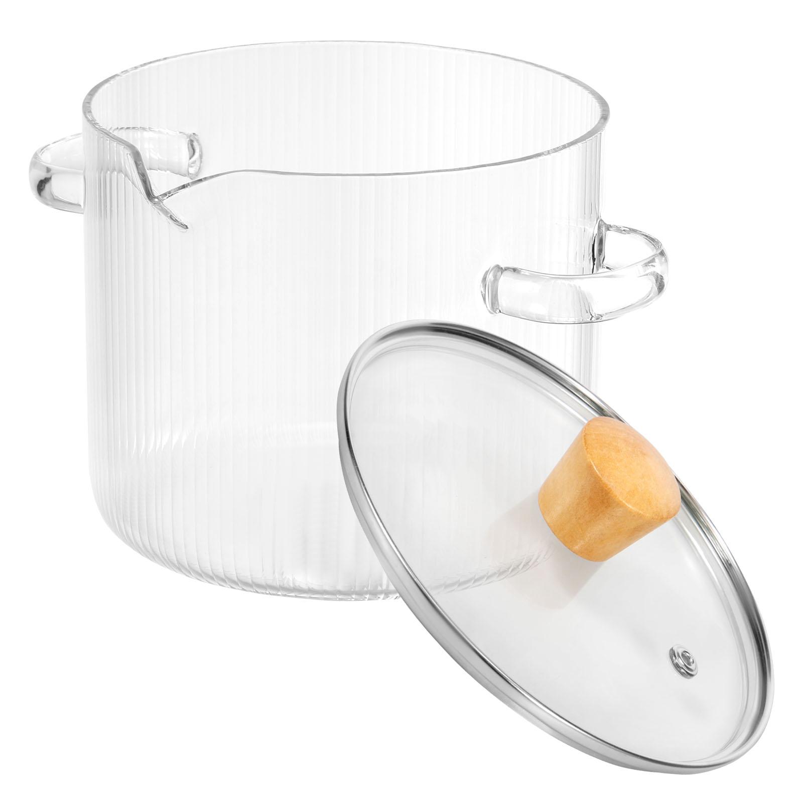 

Glass Cooking Pot with Lid and Handle 1.5L Pink Transparent Thickened Simmer Pot Heat Resistant Heart Shape Lid for Pasta Soup
