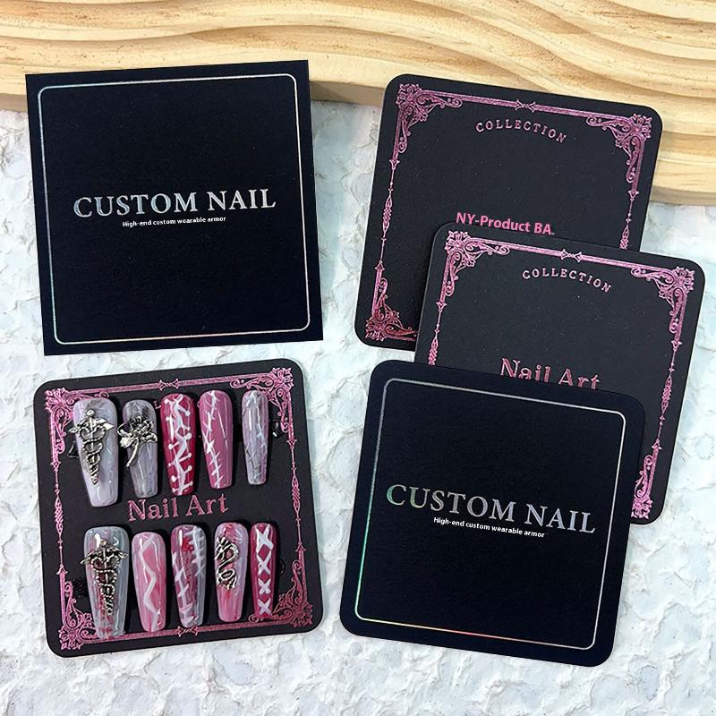 Press On Nail Bottom Cardboard Cards Packaging Bag Square Nail Art Display Photo Props Card False Nail Tips Manicure Tools