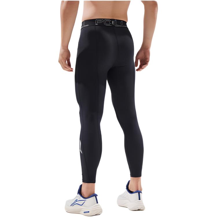 Li-Ning Fitness Series Letter Mid-Rise Breathable Versatile Tight Sports Long Pants Men Pants Black AULV053-1