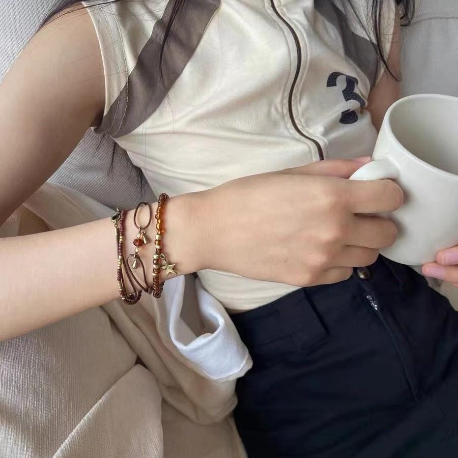 

Retro Ethnic Style Brown Beaded Star-shaped Tassels Multi-layer Fold Wear Couple Bracelets for Women Men Bohemia Trends Jewelry