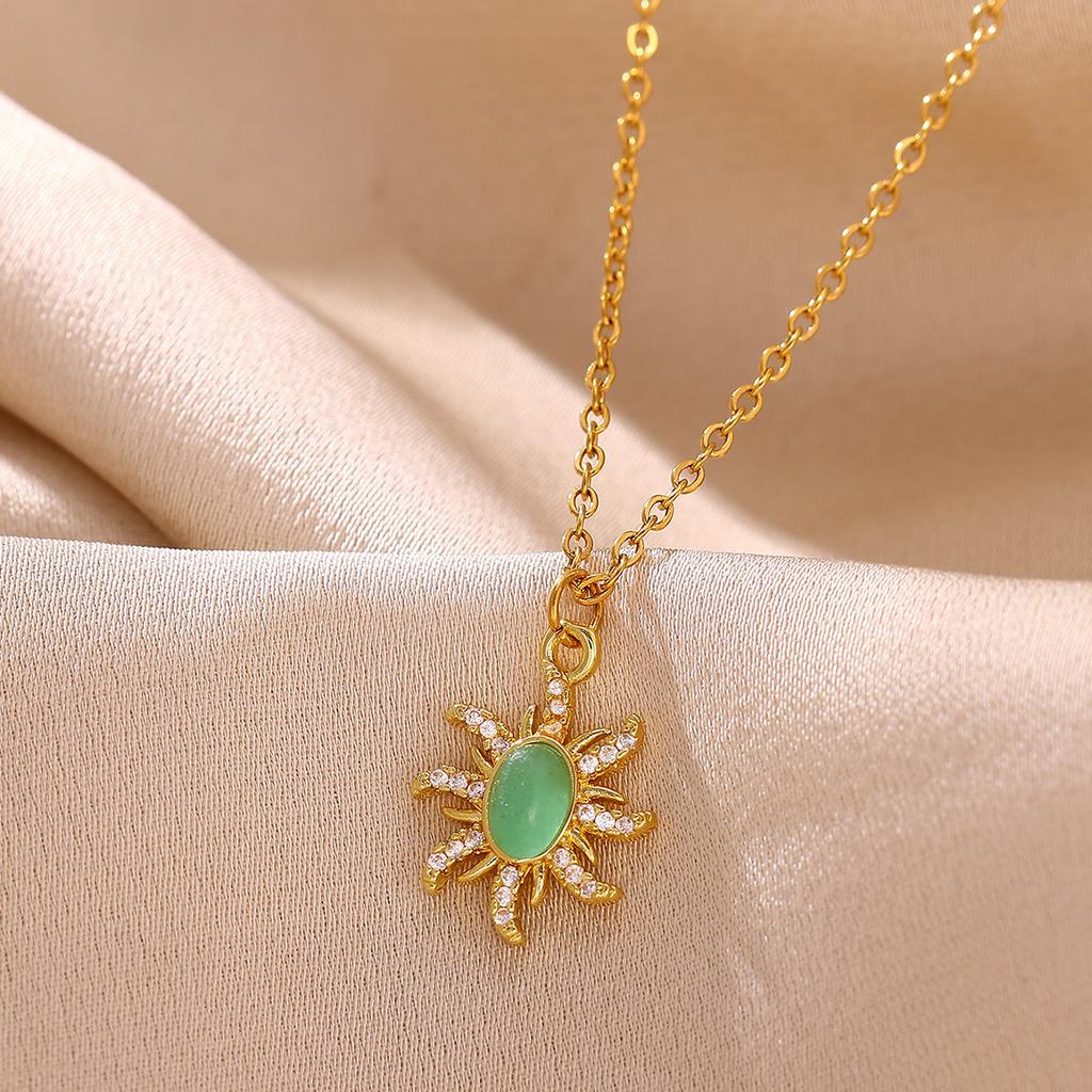 Vintage Enamel Necklace For Women Gold Color Flower Stone Charm Bee Sun Pendant Drip Oil Collier Femme Aesthetic Jewelry Gifts