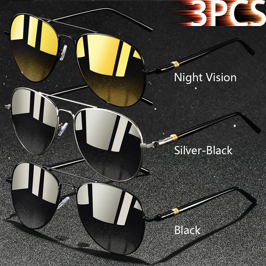 1PCS Vintage Ellipse Metal Frame Pilot Sunglasses Men Women UV400 Night Vision Fishing Driving Eyewear