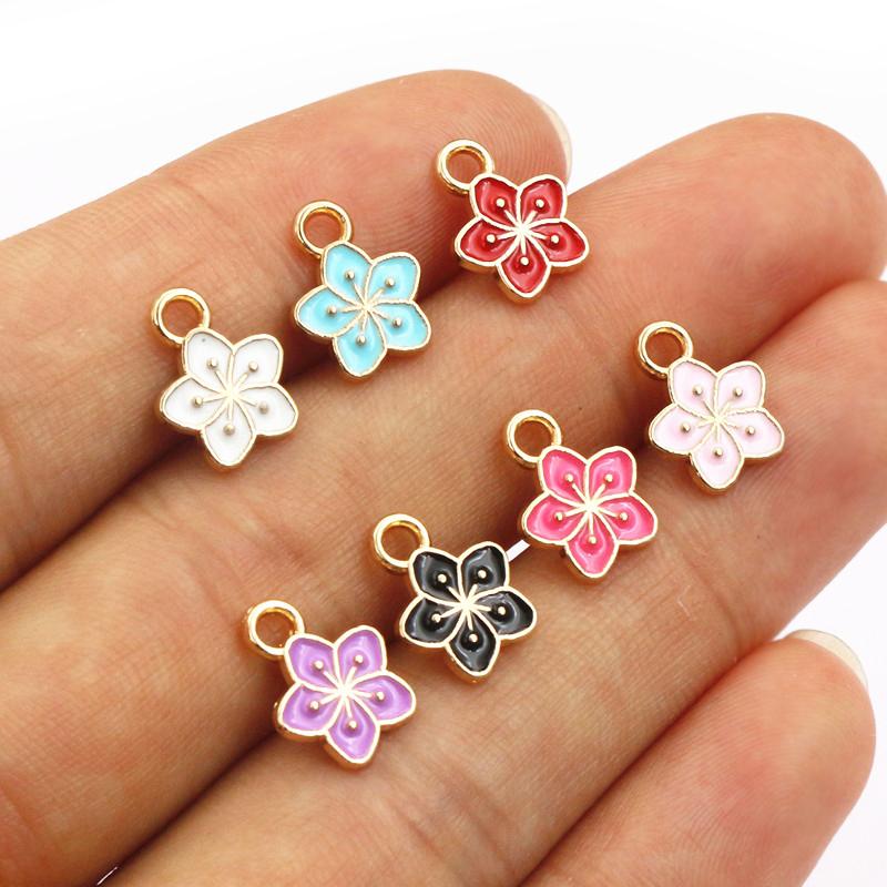 50Pcs 11x9mm Small Alloy Flower Charms Pendants Multi Colors For DIY Bracelet Necklaces Jewelry Making Accessories